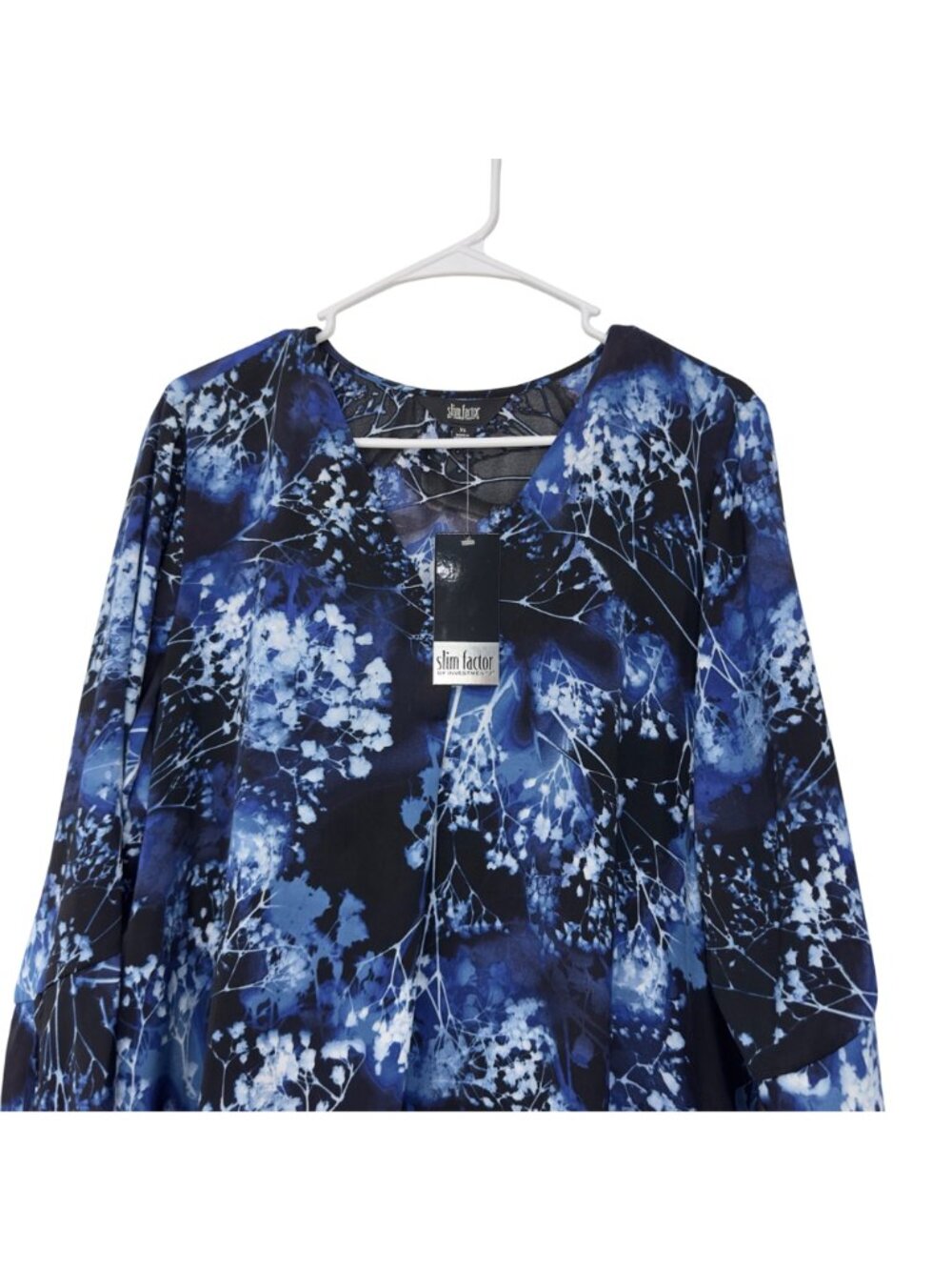 Slim Factor By Investments Womens Blue Floral V-Neck Pullover Blouse SZ XL NEW - Picture 12 of 13